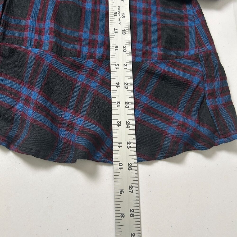 Cabi 3431 Button Up Peplum Top Womens Size L Blue Black Moody Plaid Long Sleeve - Picture 13 of 13